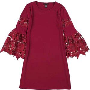 Alfani Urban Romance Dress Size 2 Classic Wine A Line 3/4 Lace Bell Sleeves New